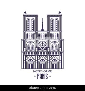 Famous Paris Landmark Notre Dame in Line Art Stock Vector