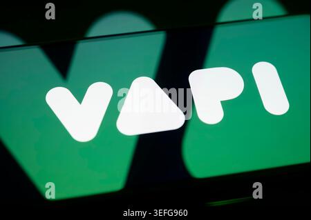 Paris, France - May 14, 2026: The logo of Vapi, an artificial intelligence voice platform, displayed on a smartphone screen. Stock Photo