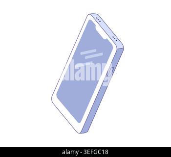 Isometric icon of abstract mobile phone. Line vector illustration. Mockup for UI UX presentations, tech branding, device concepts. Stock Vector