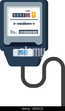 A flat vector icon of a traditional power meter used to measure domestic electricity consumption in kilowatt hours. Stock Illustration. Stock Vector