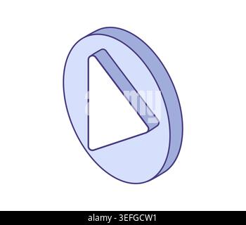 Isometric button with arrow icon, video or audio playback. Linear 3D icon, vector illustration. Media player controls, streaming. Stock Vector