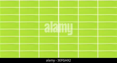 Green glossy ceramic subway tile texture with realistic 3d seamless wall pattern for bathroom kitchen and interior background design Stock Vector