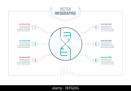 dna, scientific and health infographic template. six-option information template. Stock Vector