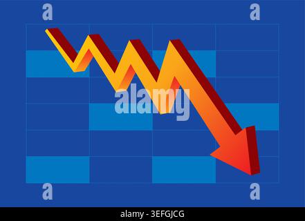 down arrow sign on blue background. downsizing, arrow sign about failure. Stock Vector