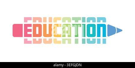 education concept. pencil and education letters. multicolored pencil and the word education. Stock Vector
