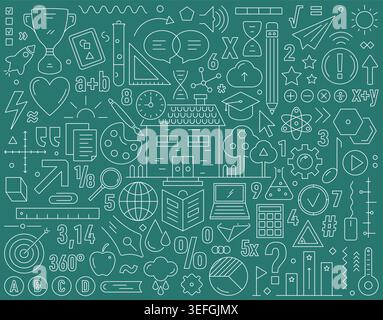 education symbols on green background. education symbols set. outline education symbol set. Stock Vector