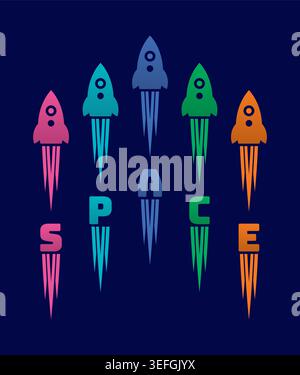eight step color rocket. fast rockets on a white background. Stock Vector