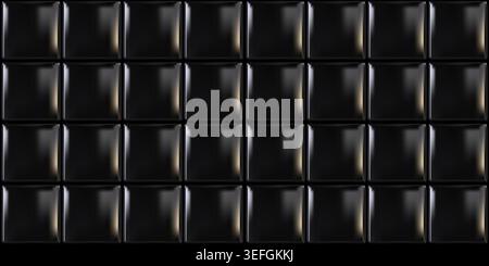 Black glossy ceramic tile texture with realistic 3d seamless wall pattern for bathroom kitchen and interior background design Stock Vector