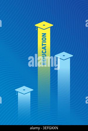 education and bar chart on blue background. education and statistics concept. Stock Vector