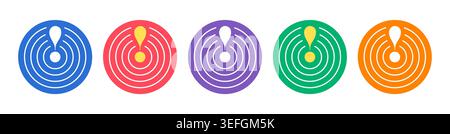 exclamation marks in circles. exclamation marks in colored circles. exclamation concept. Stock Vector