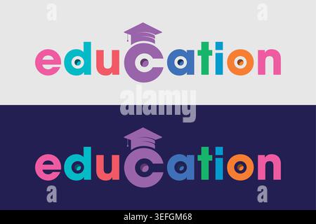Education Logo Vector Concept with Graduation Cap for Academic University Brand Identity Stock Vector