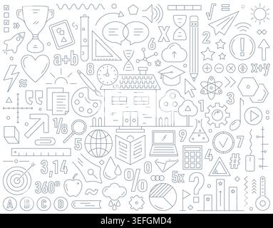 Outline Education Symbols Set Vector Concept with School and Learning Study Icons Stock Vector
