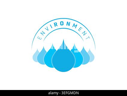 Environment Word Concept with Blue Water Drops and Eco Friendly Nature Icon Stock Vector