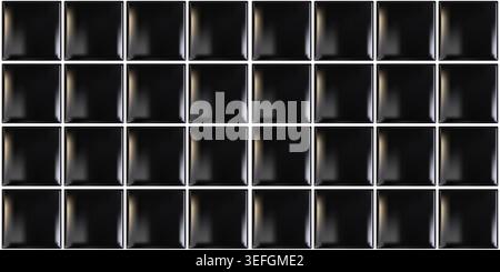 Black glossy ceramic tile texture with realistic 3d seamless wall pattern for bathroom kitchen and interior background design Stock Vector