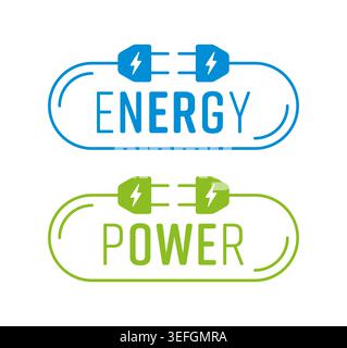 Energy and Power Word Vector Concept with Electrical Plug Icon for Clean Technology Stock Vector