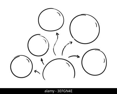 five step diagram template. hand drawn round diagram template. hand drawn circles and arrows. Stock Vector