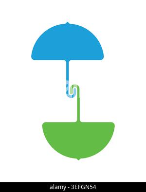 emblem with two umbrellas. orange and green umbrella symbols. umbrella logo. Stock Vector