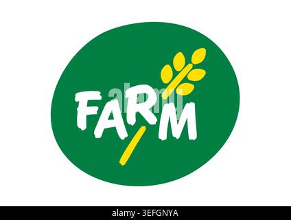 farm word and spike symbol in green ellipse. farm and wheat symbol. Stock Vector