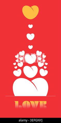 flying hearts concept on red background. hearts concept. Stock Vector