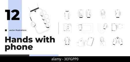 Vertical phone mockups hand gestures line tutorial graphic pack Stock Vector