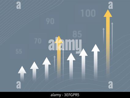 financial economic growth chart on gray background. up arrow signs and numbers. Stock Vector