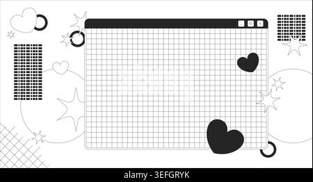 Retro Y2K grid desktop window lo fi line background Stock Vector