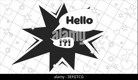 Pop hello message Y2K lo fi line background Stock Vector