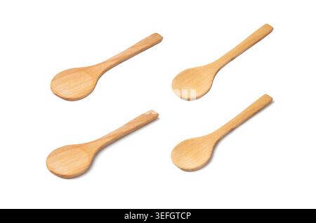 Wooden Spoon Isolated, New Wood Spoons, Small Ladle, Vintage Kitchen Accessory, Retro Wooden Spoons on White Background Stock Photo