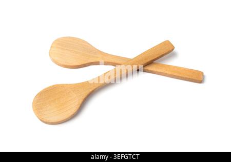 Wooden Spoon Isolated, New Wood Spoons, Small Ladle, Vintage Kitchen Accessory, Retro Wooden Spoons on White Background Stock Photo
