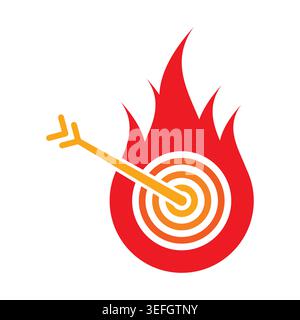flame symbol and dart concept. dart and arrow sign in flame. Stock Vector