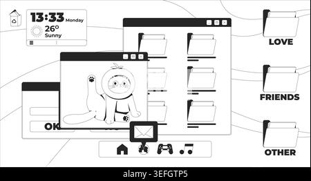 Cute retro desktop interface lo fi line illustration Stock Vector