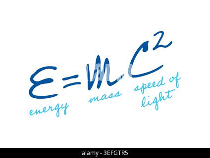 Formula e=mc2 on dark blue background. energy, mass, speed of light concept. Stock Vector
