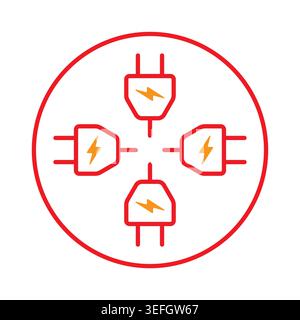 Four thin electrical plugs. electric plug symbol in circle. Stock Vector