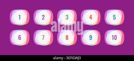 geometric shapes and numbers 1-10 on purple background. 1-10 numbers. Stock Vector