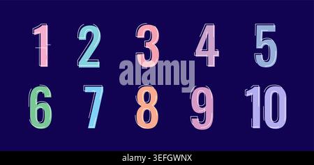 geometric shapes and numbers 1-10 on dark blue background. 1-10 numbers. Stock Vector