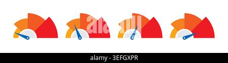 four step speedometer. growing speedometer concept. orange and red speedometer for business, sports world. Stock Vector