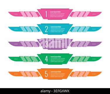 futuristic infographic template. five steps infographic template. ribbon information template Stock Vector