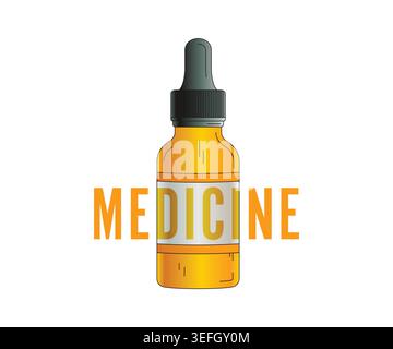 glass medicine bottle illustration in white background. Stock Vector