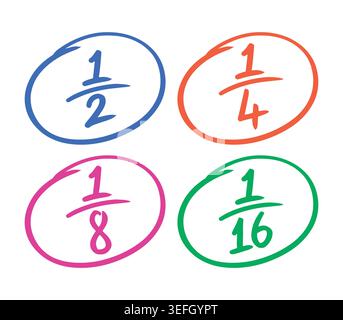 fractional numbers in math on a white background. colored fractional numbers set Stock Vector