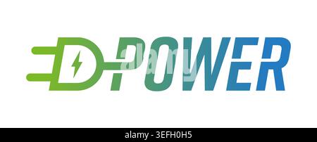 green-blue power word and electrical plug. power logo power logo for industry, energy world. Stock Vector