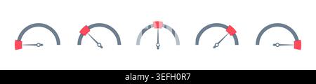 half circle gray and red speedometer. five step shaded speedometer Stock Vector