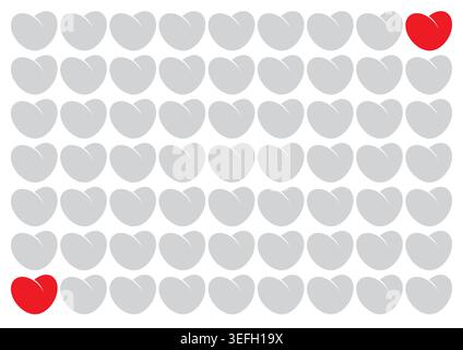 gray hearts and two red hearts concept. gray and red hearts inside the page Stock Vector