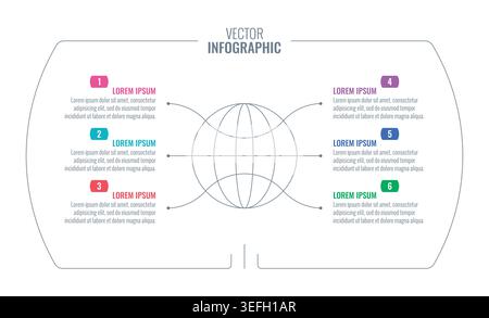 globe infographic template. six options web, internet, annual report information template Stock Vector