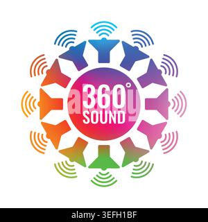 gradient 360 degree sound concept. rotation speaker, sound symbol vector Stock Vector
