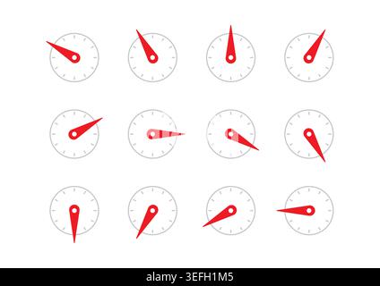 gray-red indicator set. round speedometer. twelve step indicator set. Stock Vector