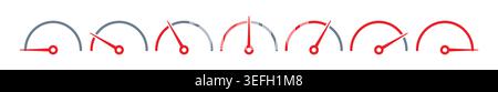gray and red speedometer. dial set on white background. Stock Vector