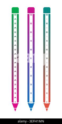 gradient pencil set. 3 steps pencils concept. success and motivation, growth themed pencil symbols Stock Vector