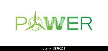 green power word and wind tribune symbol. power logo. wind energy and power concept. Stock Vector