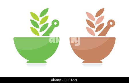 green and brown mortar shape. mortar and leaves. Stock Vector