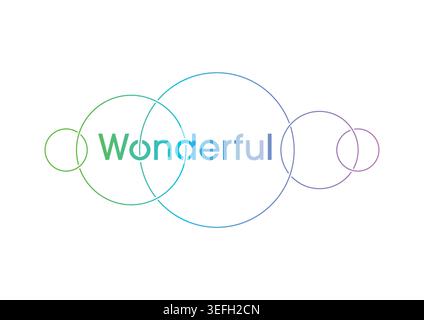 gradient wonderful concept. colorful rings and wonderful concept. colorful word wonderful Stock Vector